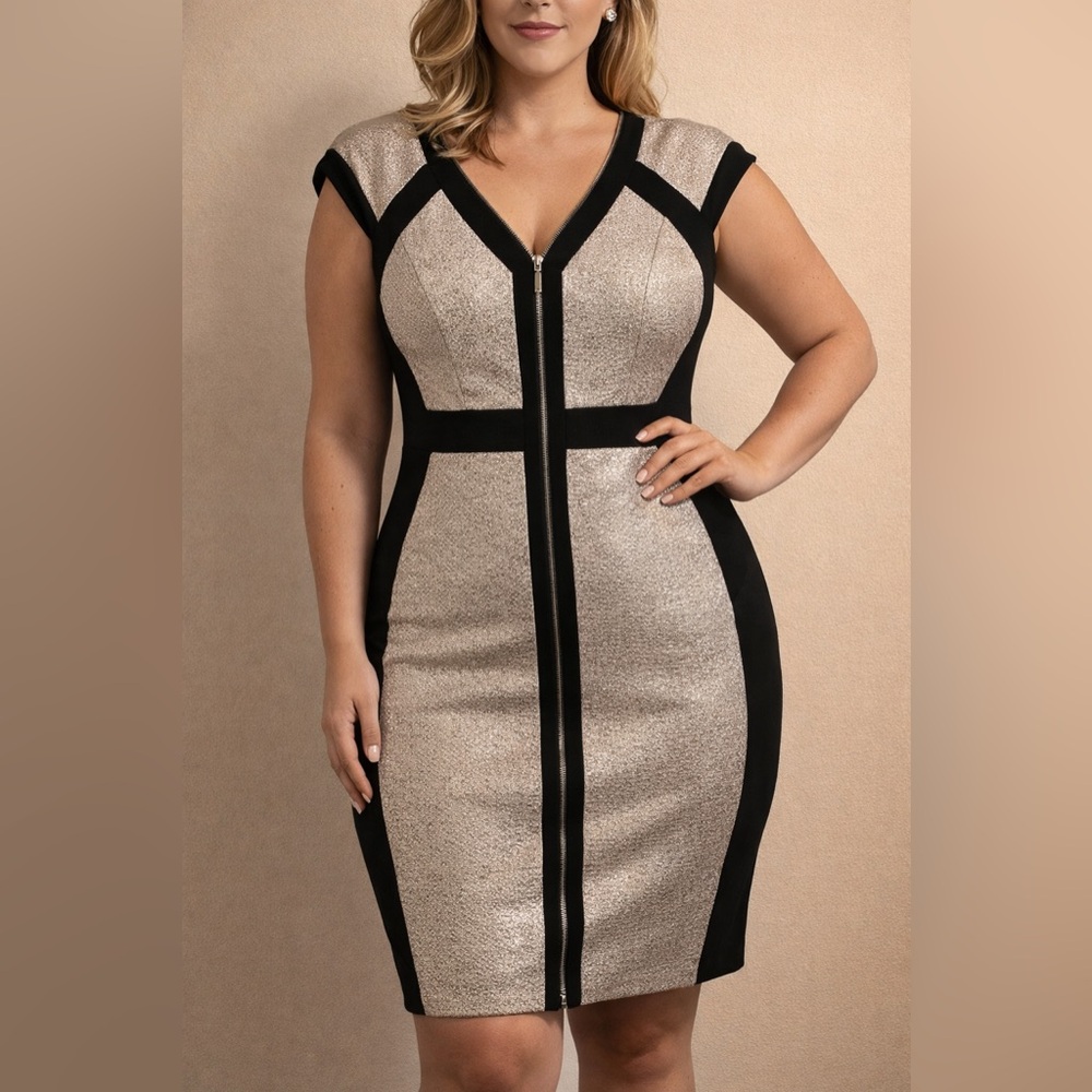 Jax Gold and Black Zip-Front Bodycon Dress